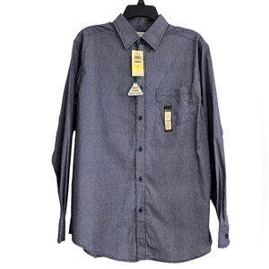 NWT Haggar Button Down Long Sleeve Shirt Navy With White Dots Size Medium